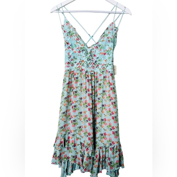 Free People Women's Sky Blue Floral Spaghetti Straps Adella Sundress Size small - Picture 4 of 5